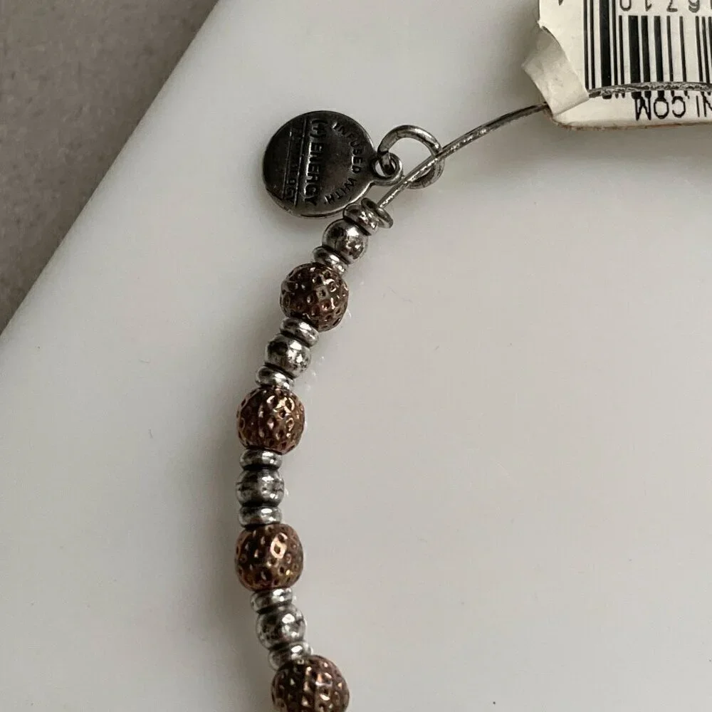 NWT Alex & Ani Sky Blue Crystal Two Tone Bead Adjustable Bangle Bracelet